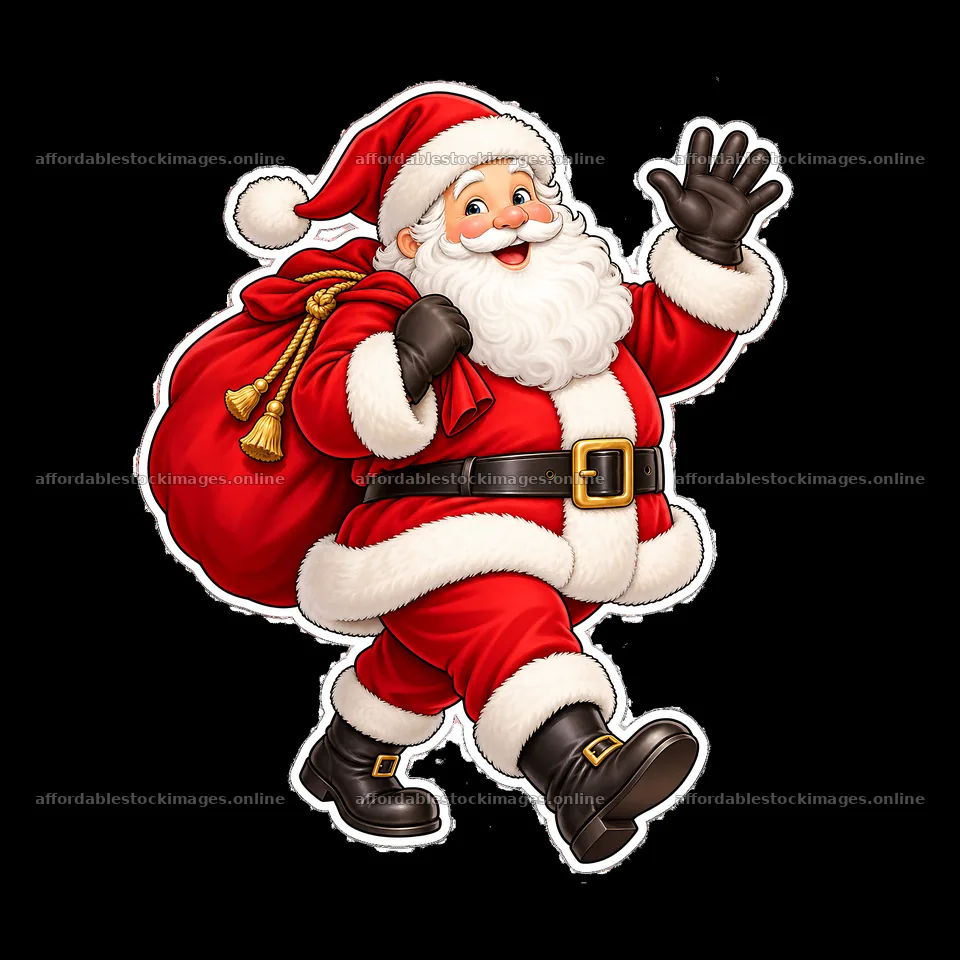 Santa Claus waving with a red bag in a cartoon illustration – stock images 7746x7746