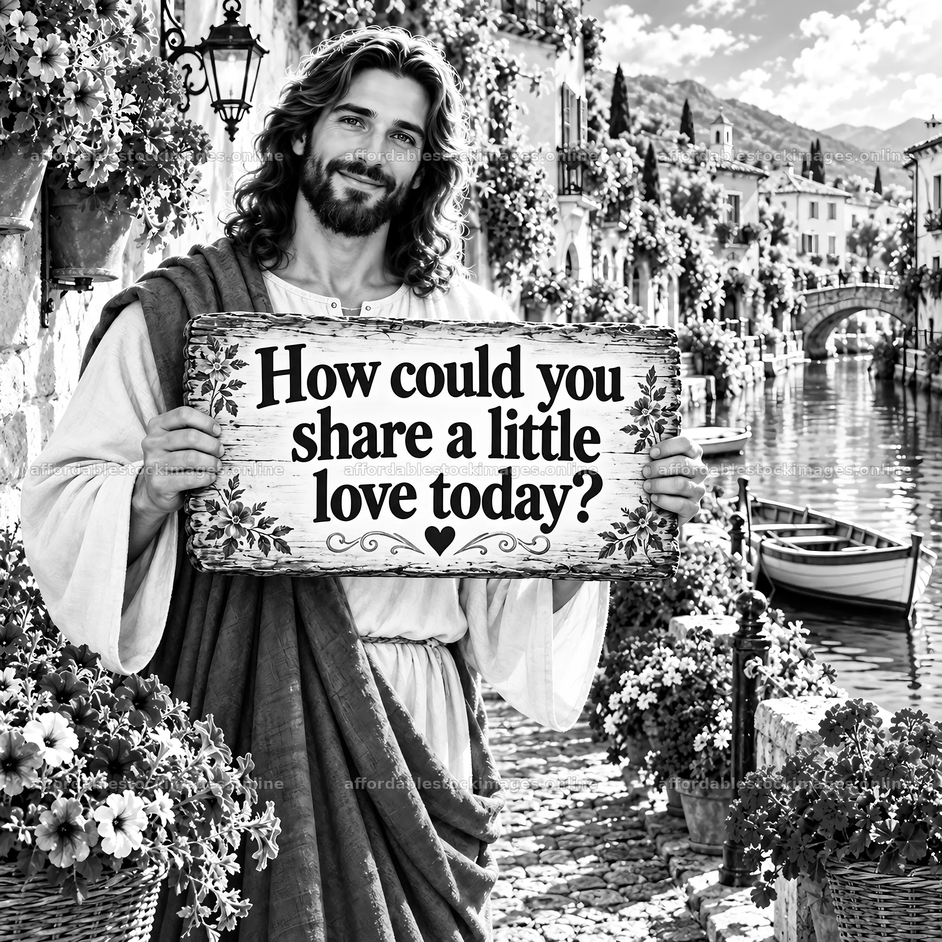 Jesus Christ sharing a message of love by the water – stock images 7746x7746
