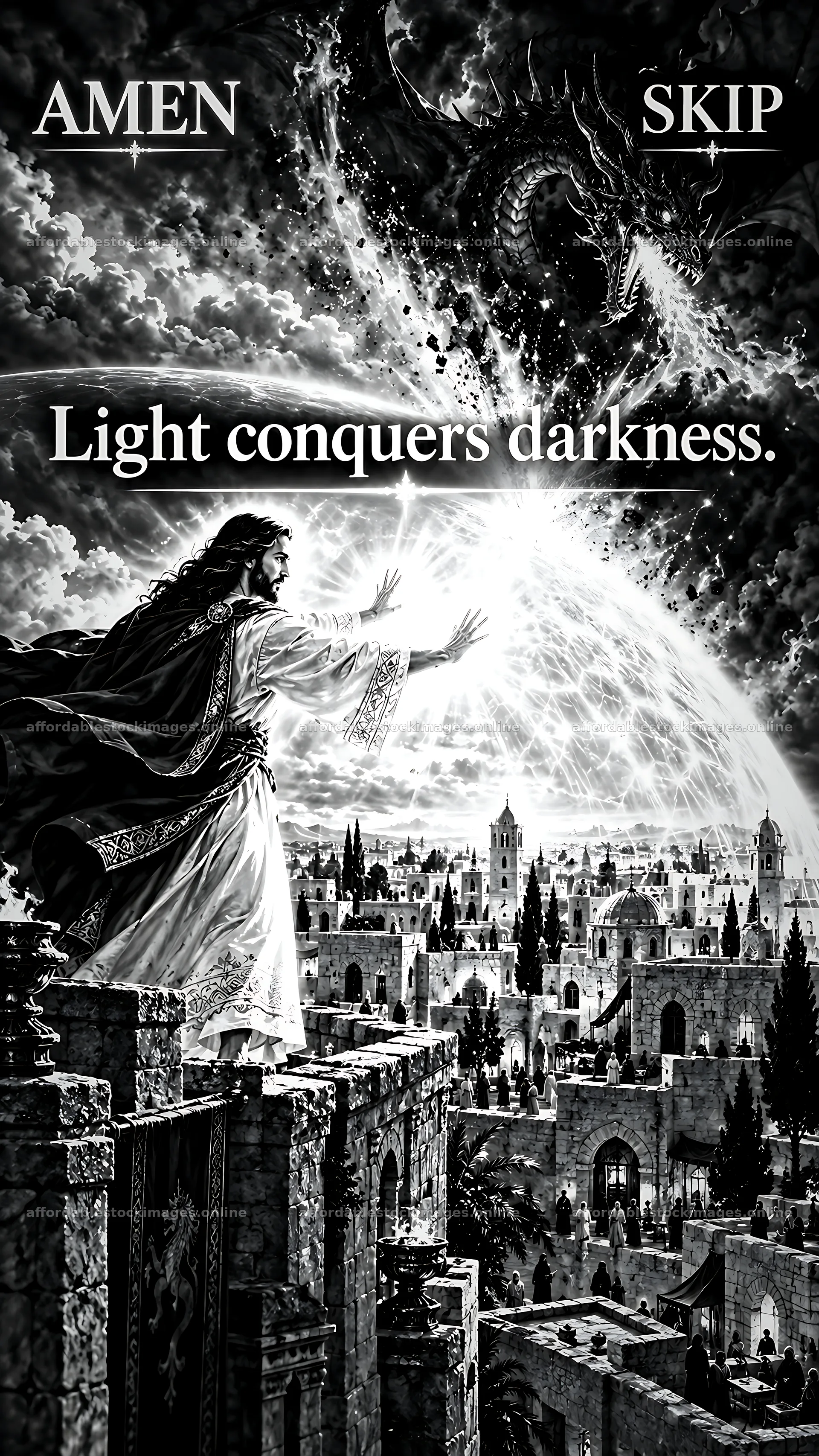Jesus Christ brings light to the darkness – stock images 5954x10580