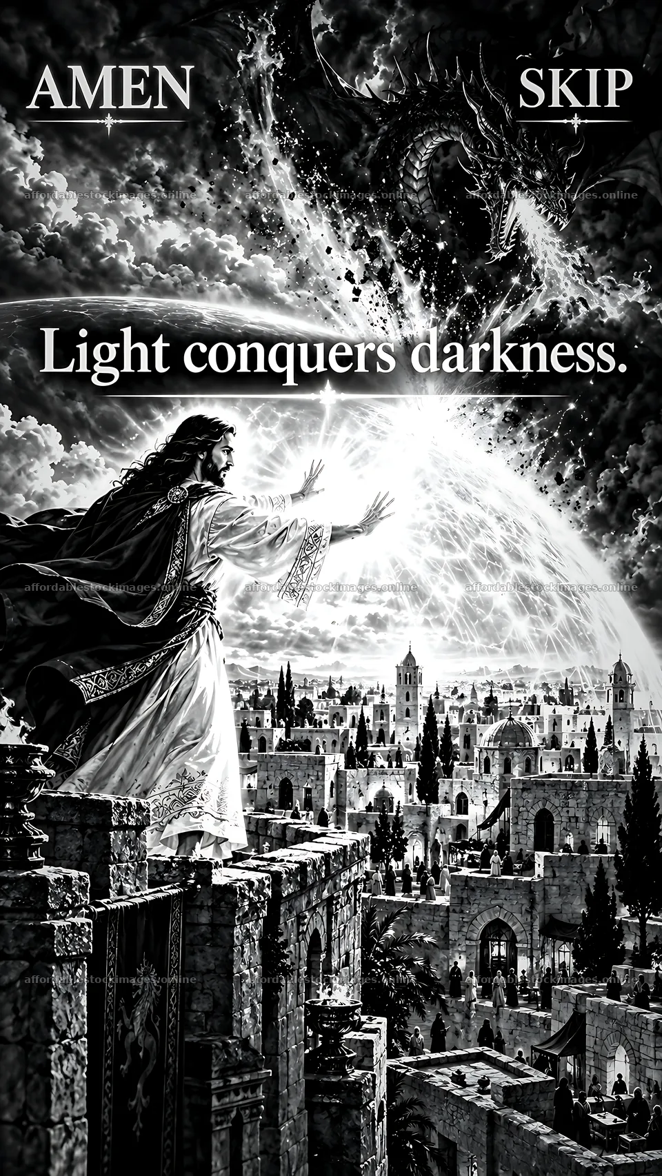 Jesus Christ brings light to the darkness – stock images 5954x10580