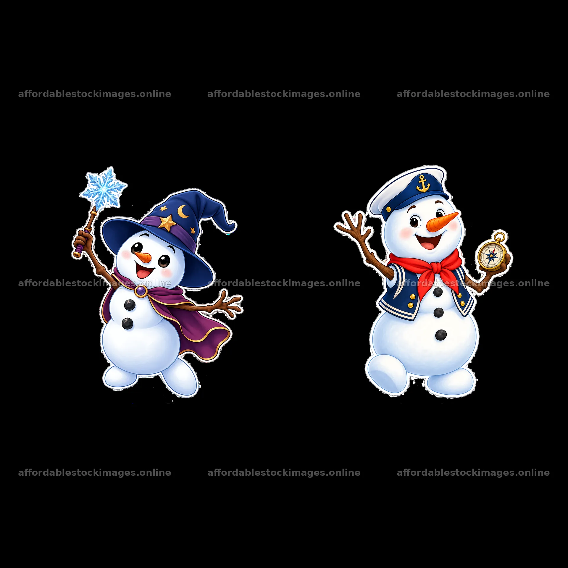 Two cheerful snowmen are shown together – stock images 7746x7746
