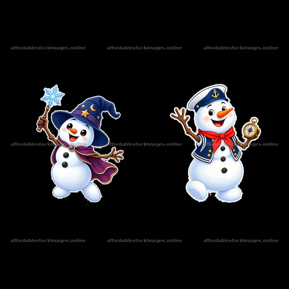 Two cheerful snowmen are shown together – stock images 7746x7746