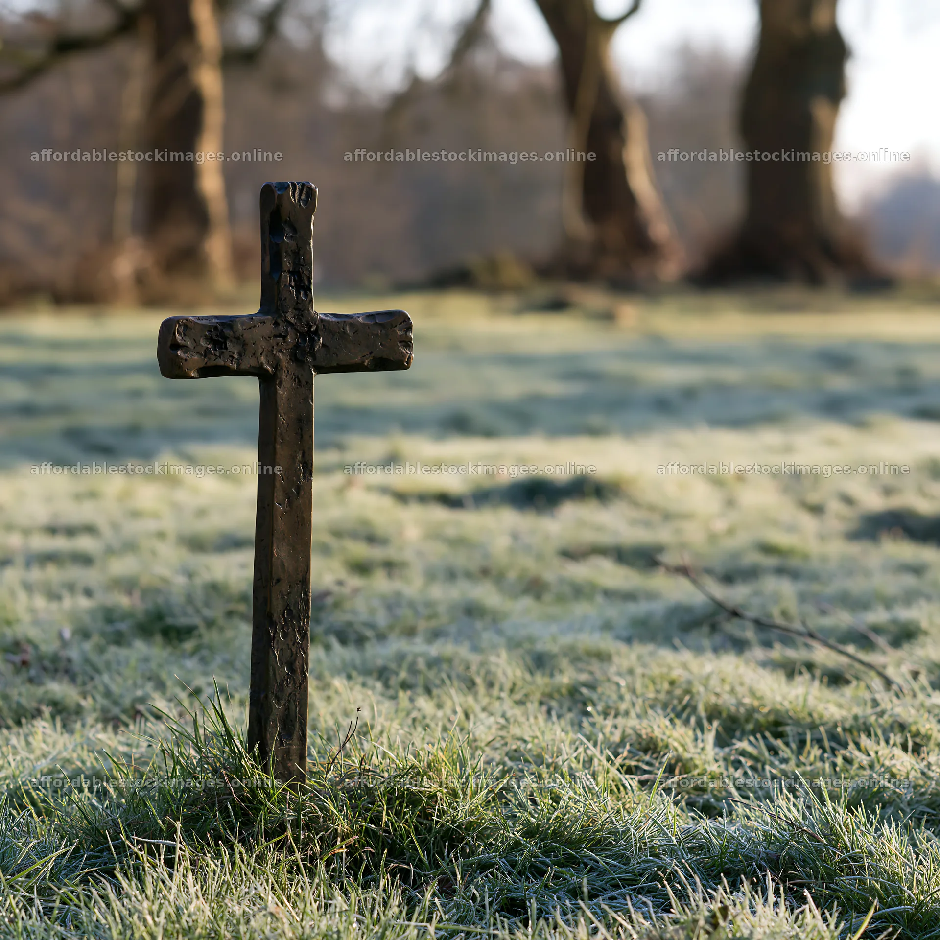 Bronze Christian cross in a Christmas meadow – stock images 7938x7938