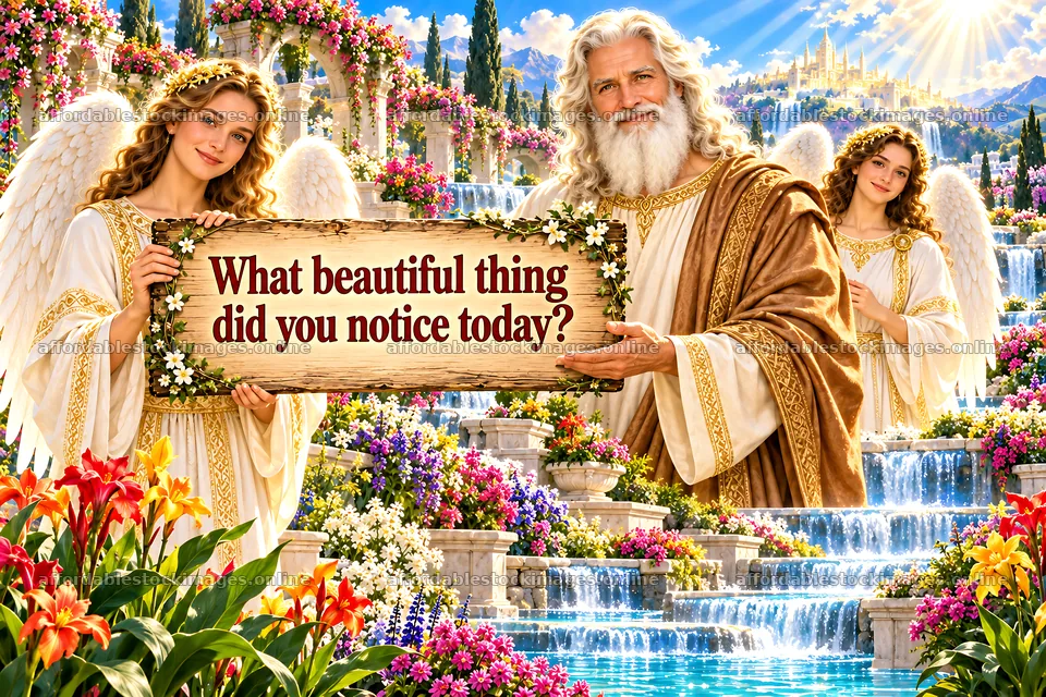 Jesus Christ with angels inviting reflection on beauty – stock images 9487x6325