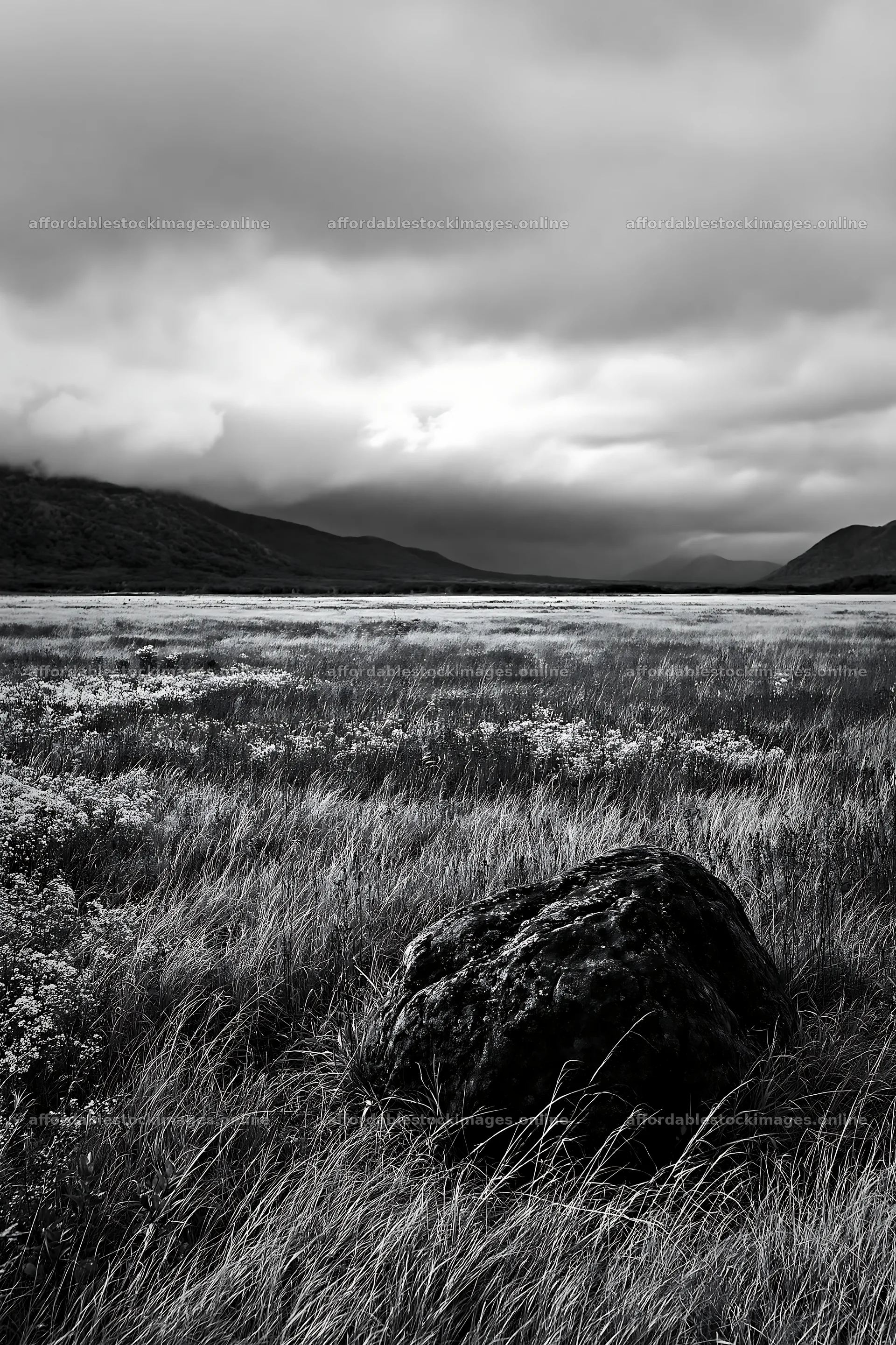 Aomori climate resilient meadow with boulder – stock images 6480x9722