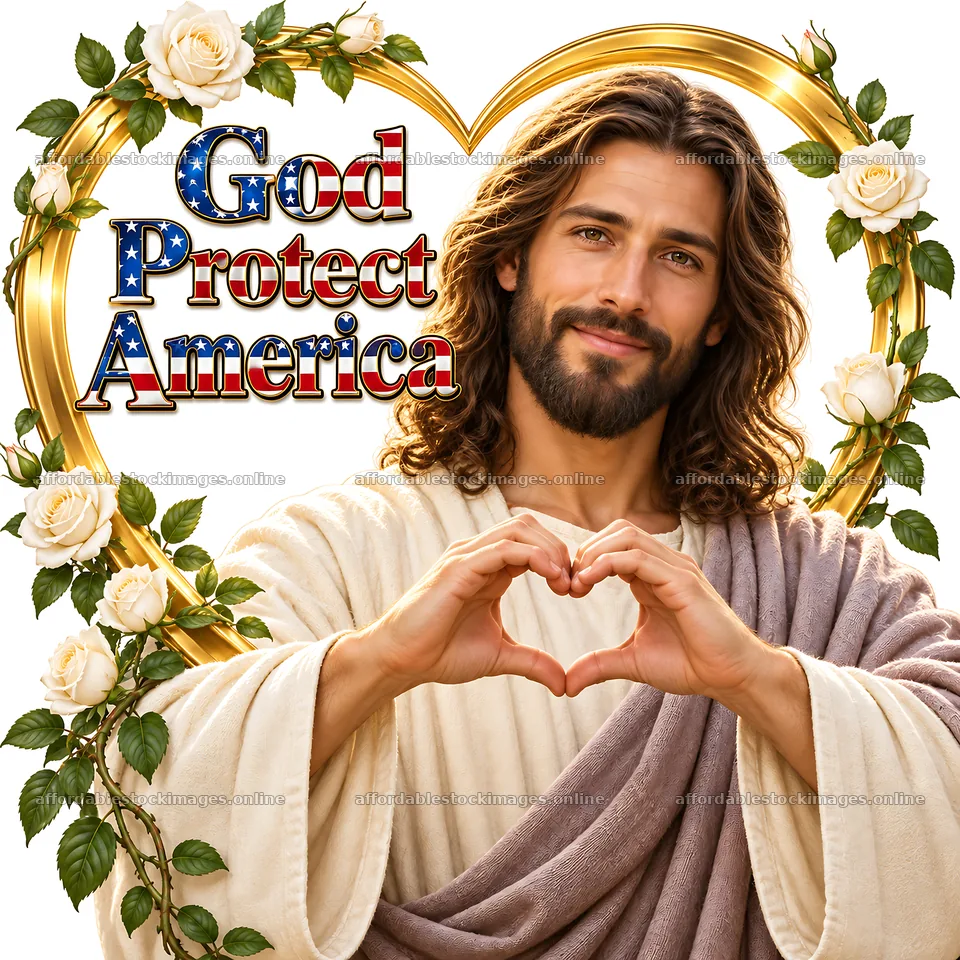 Jesus Christ forming a heart shape with hands in America – stock images 7746x7746