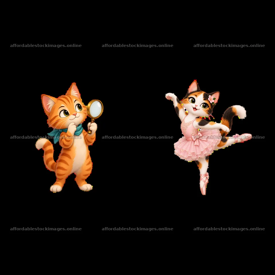 Playful cartoon cats engaged in fun activities – stock images 7746x7746