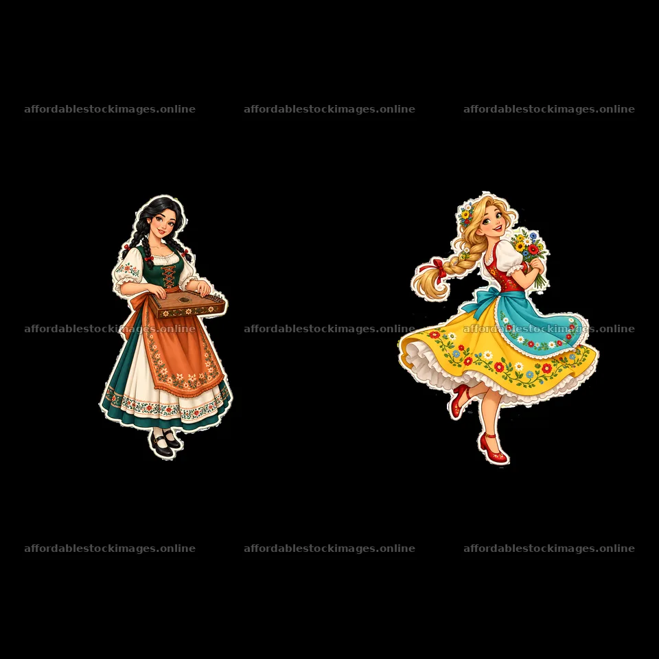 Women in traditional folk dress with musical instrument and – stock images 7746x7746