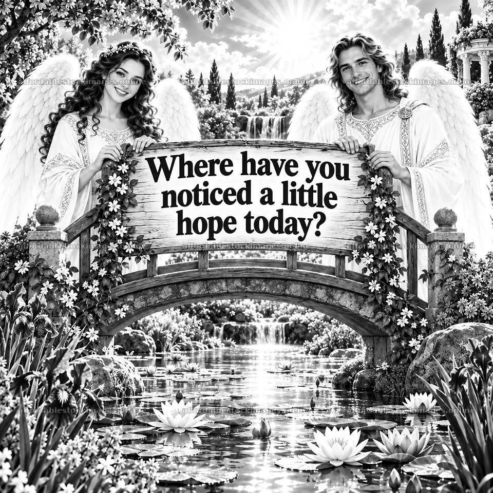 Jesus Christ encouraging hope with angels in a peaceful garden – stock images 7746x7746
