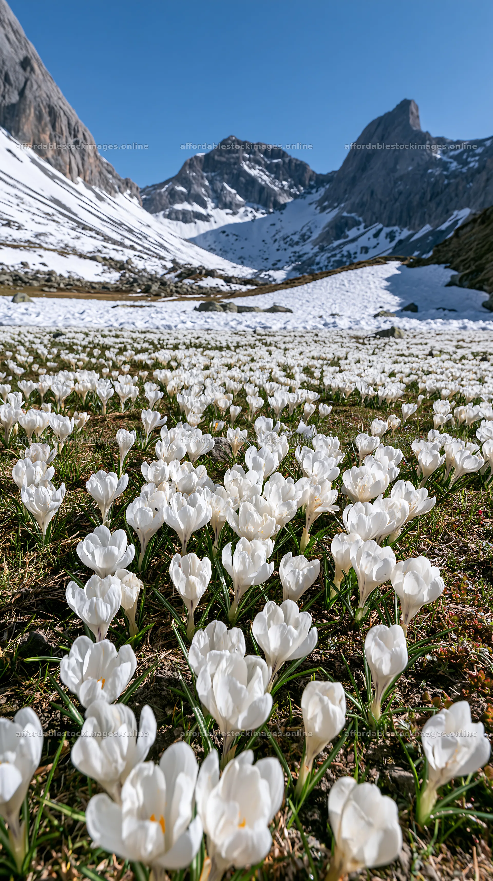 Meadow whiteout with white flowers in the mountains – stock images 5938x10608