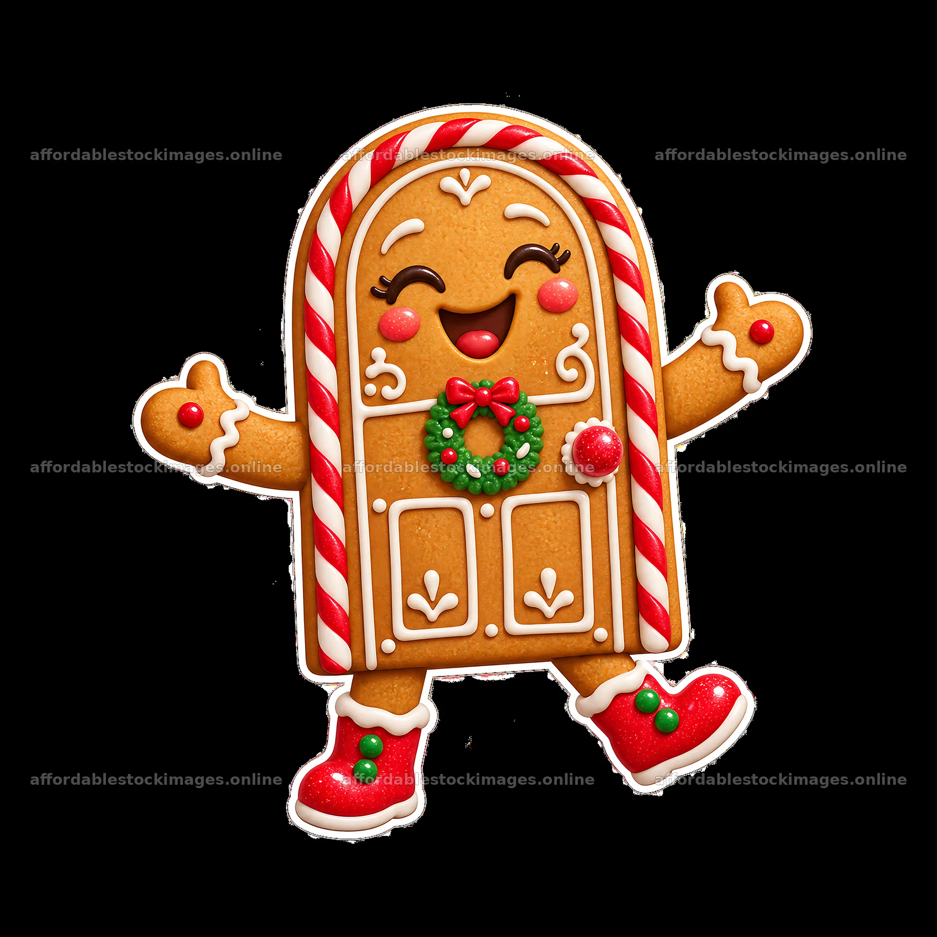 Gingerbread door with wreath and candy decorations for Christmas – stock images 7746x7746