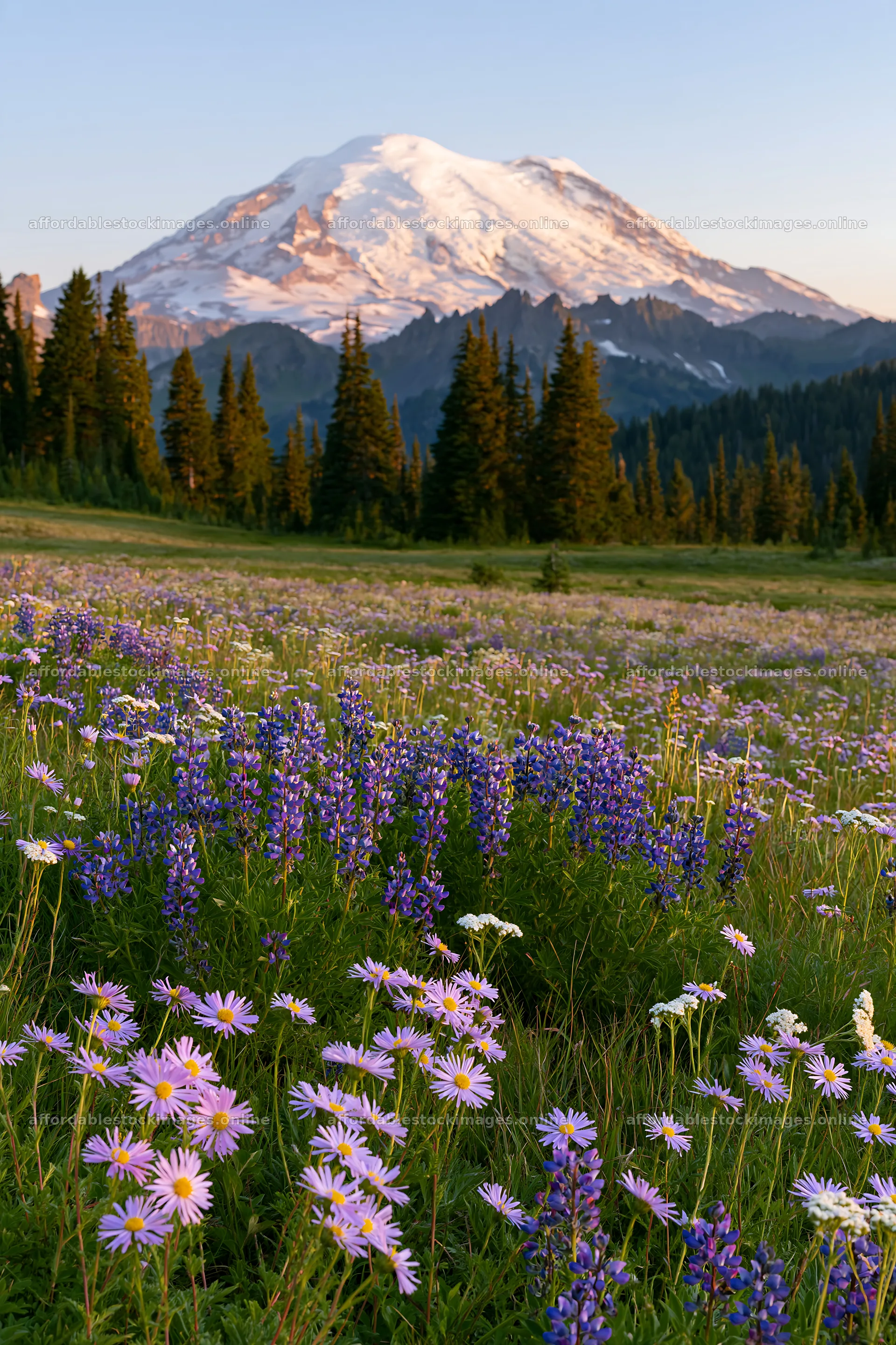 Mount Rainier wildflower meadow at sunrise – stock images 6480x9722