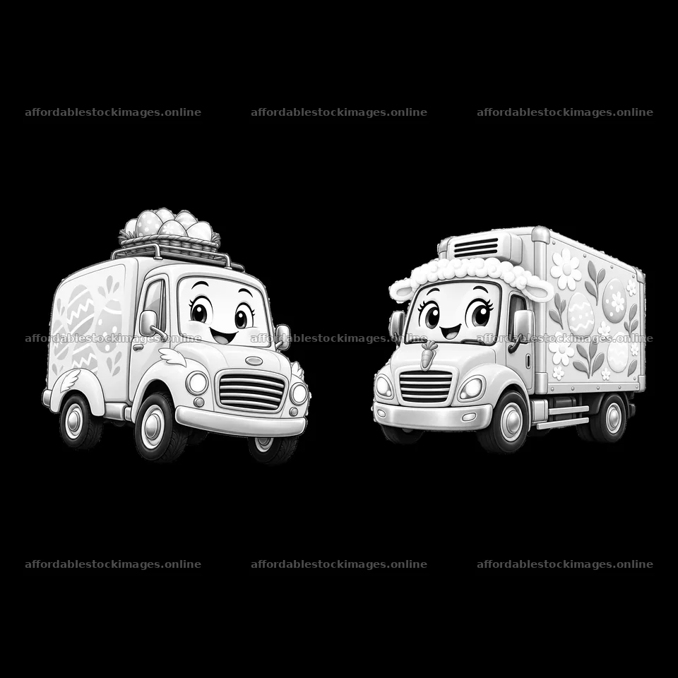 Easter trucks delivering eggs and decorations for spring holiday – stock images 7746x7746