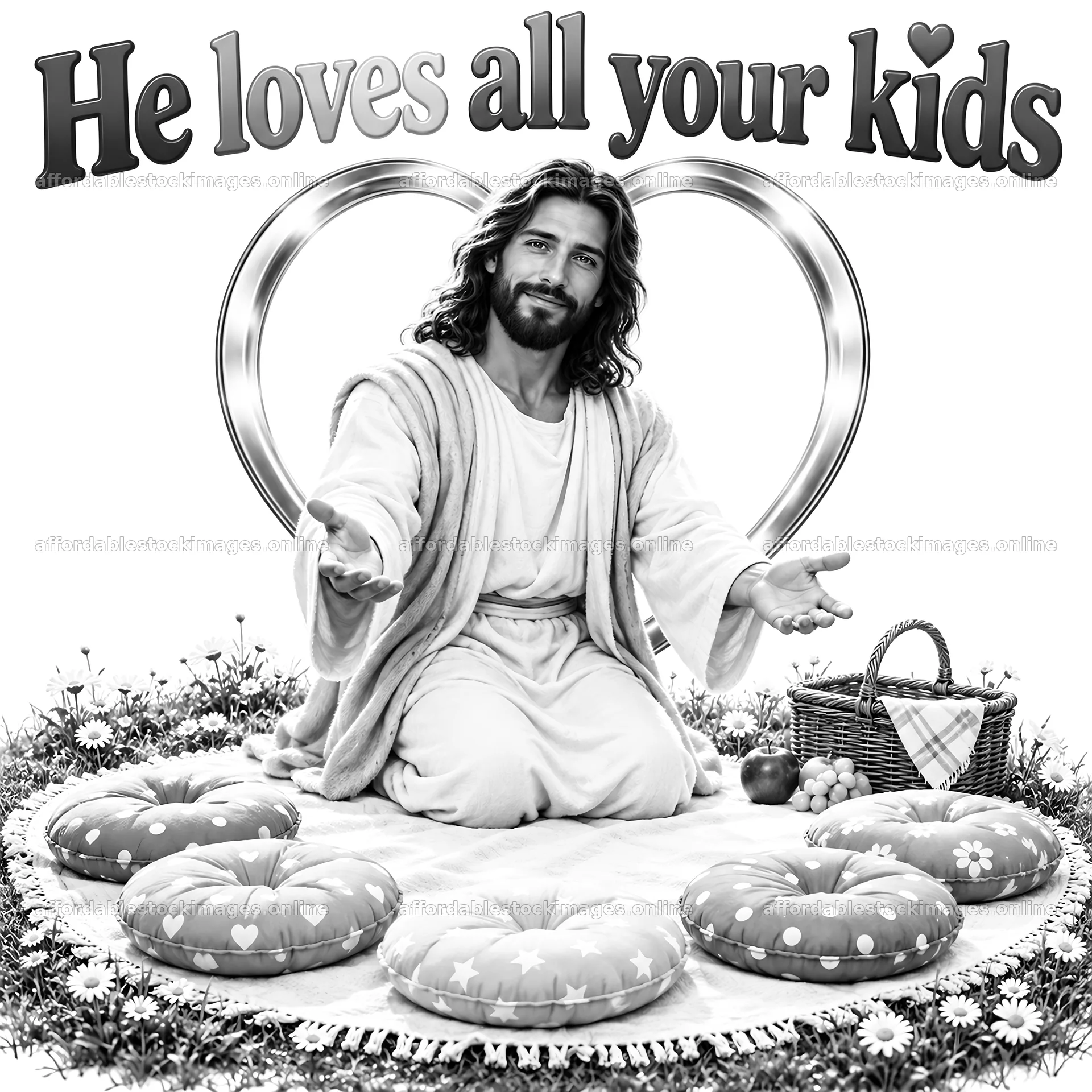 Jesus Christ welcoming parents with love for their children – stock images 7746x7746
