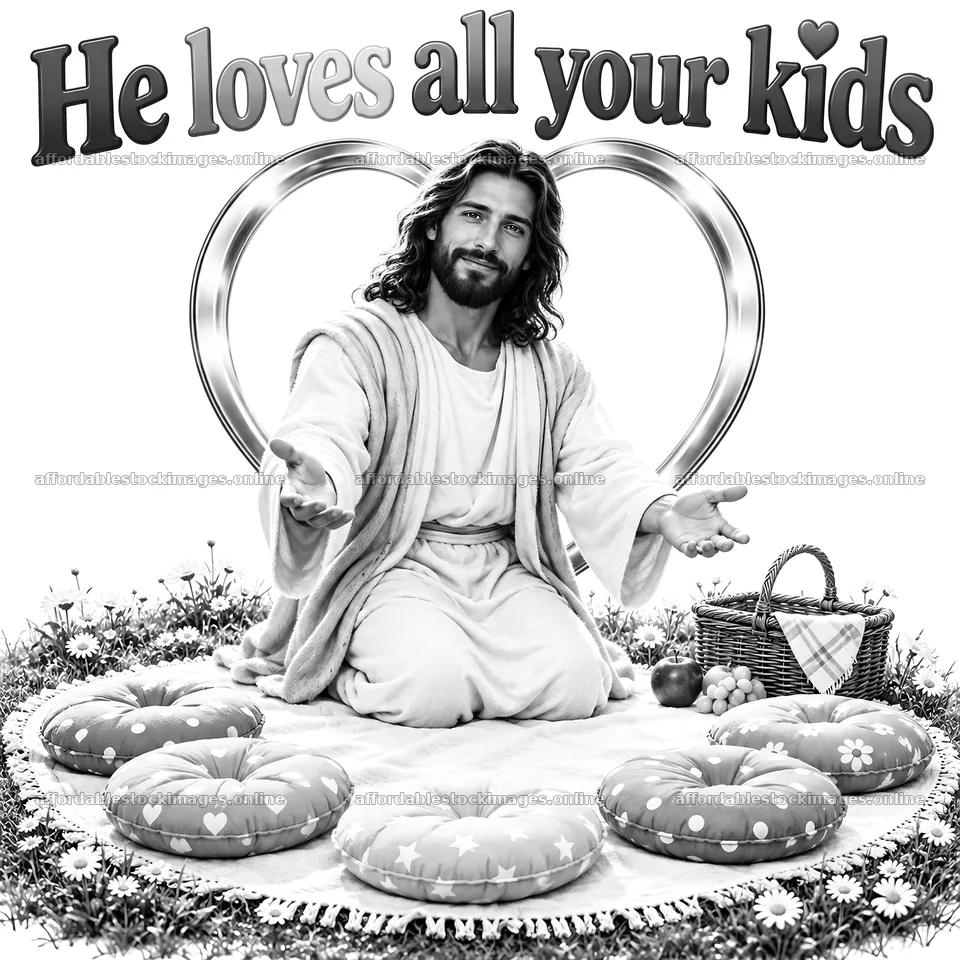 Jesus Christ welcoming parents with love for their children – stock images 7746x7746
