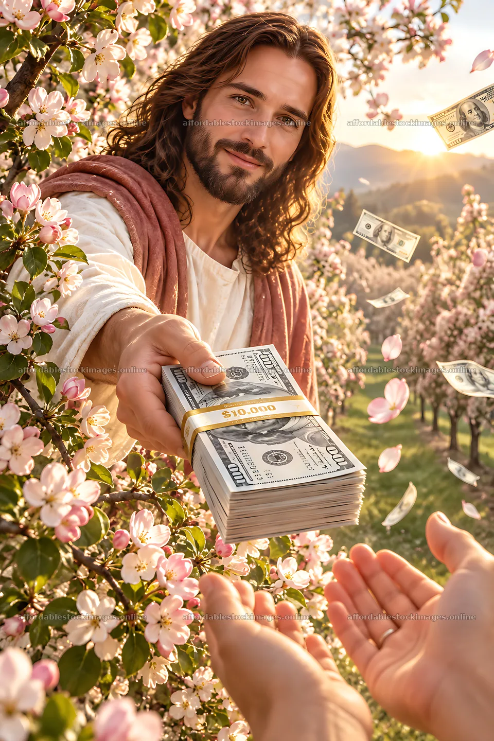 Blossoms of kindness in a sunny garden with money exchange – stock images 6480x9722
