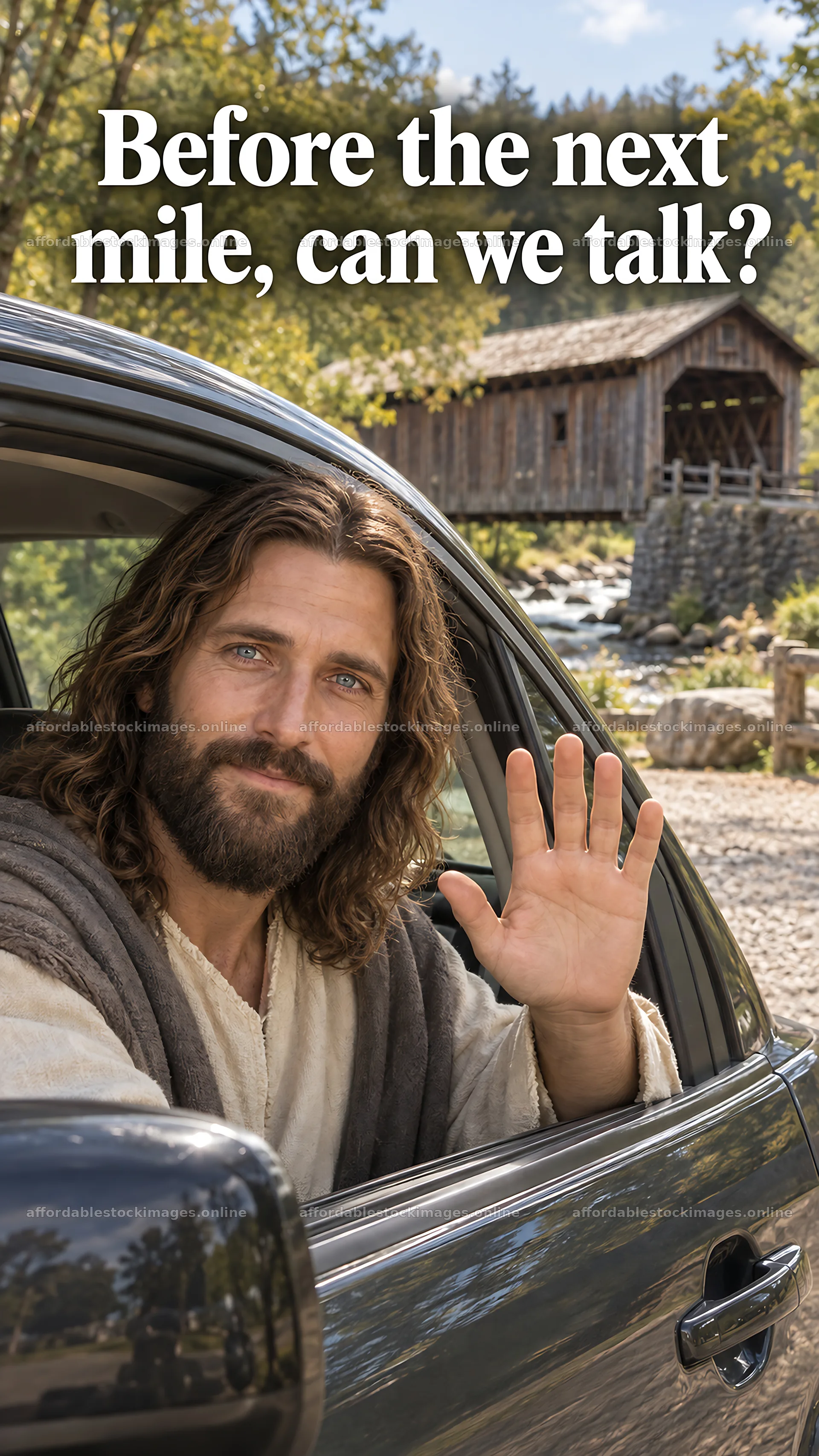 Jesus Christ inviting conversation by the roadside – stock images 5811x10326
