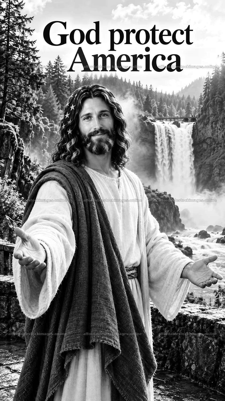 Jesus Christ welcoming with a message of protection for America – stock images 5808x10331