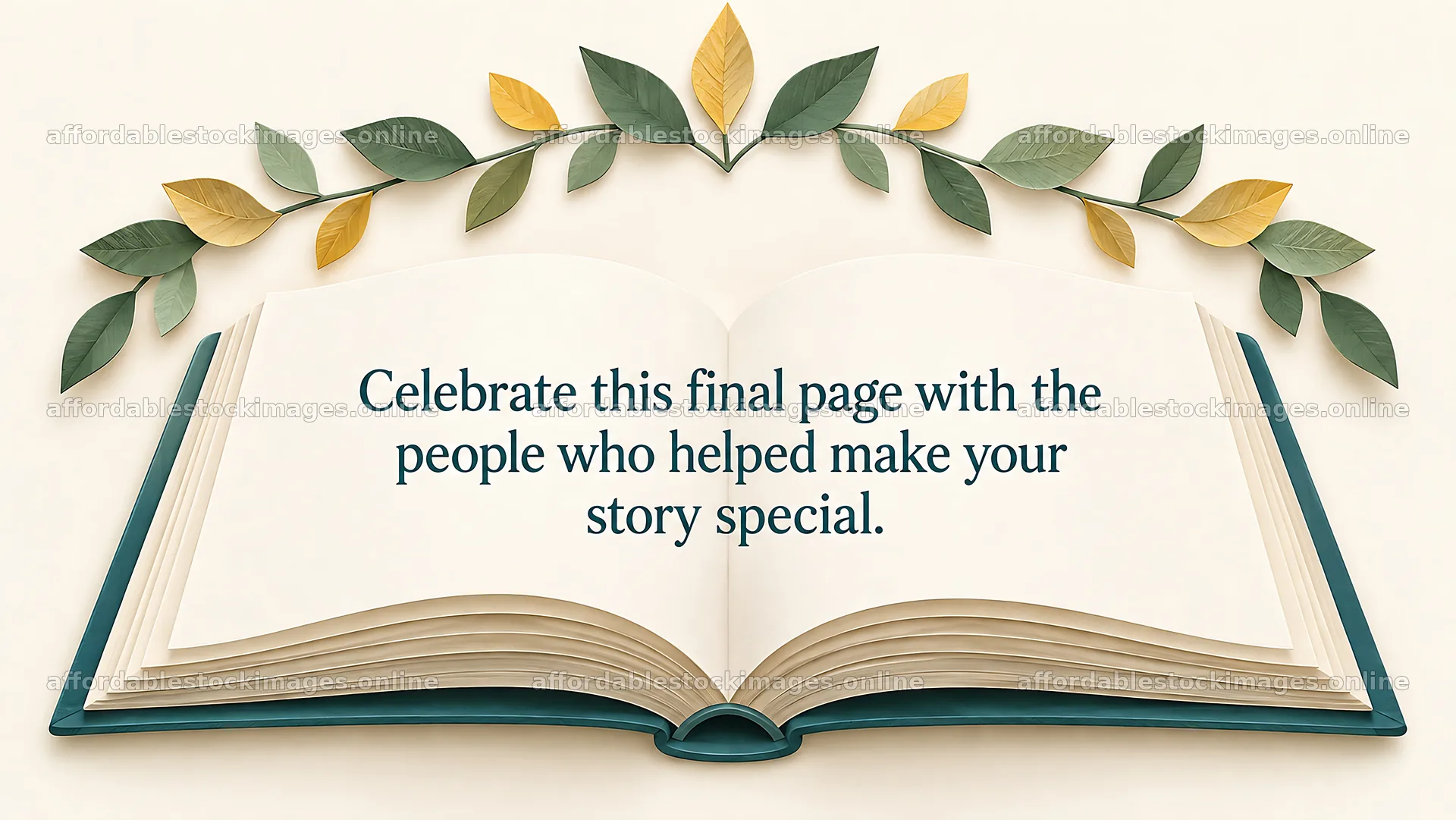 Graduation Greeting with Open Book and Leaf Wreath – stock images 10324x5812
