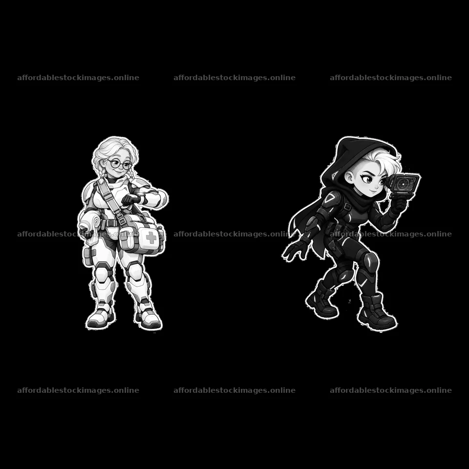 Kawaii futuristic super-soldiers with gear and accessories – stock images 7746x7746