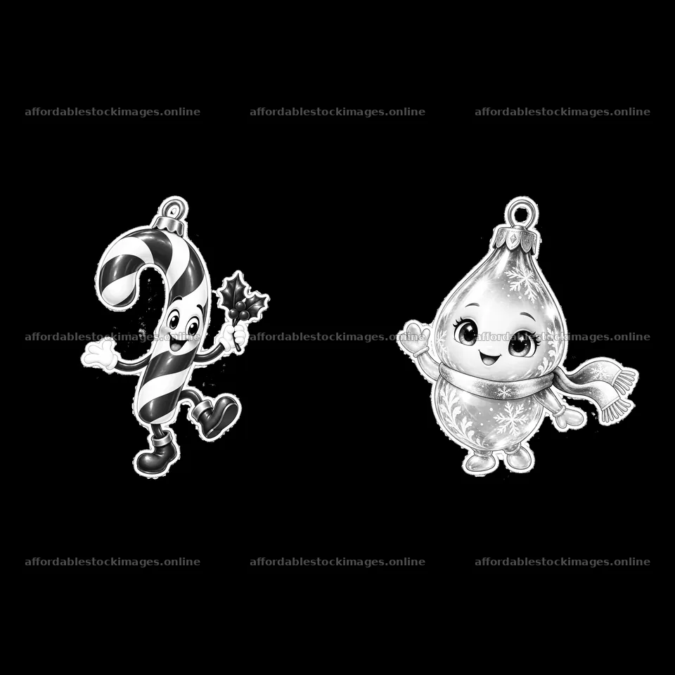 Monochrome two isolated cartoon figure stickers – stock images 7746x7746