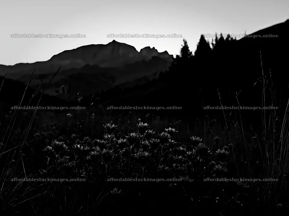 Mountain pass meadow with flowers at dusk – stock images 9174x6866