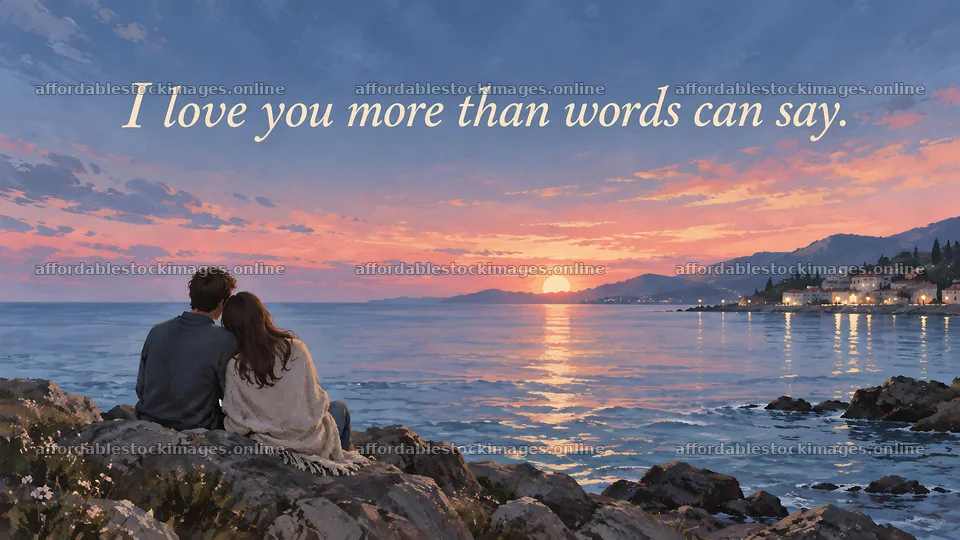 Romantic Couple Watching a Sunset by the Sea – stock images 10331x5808