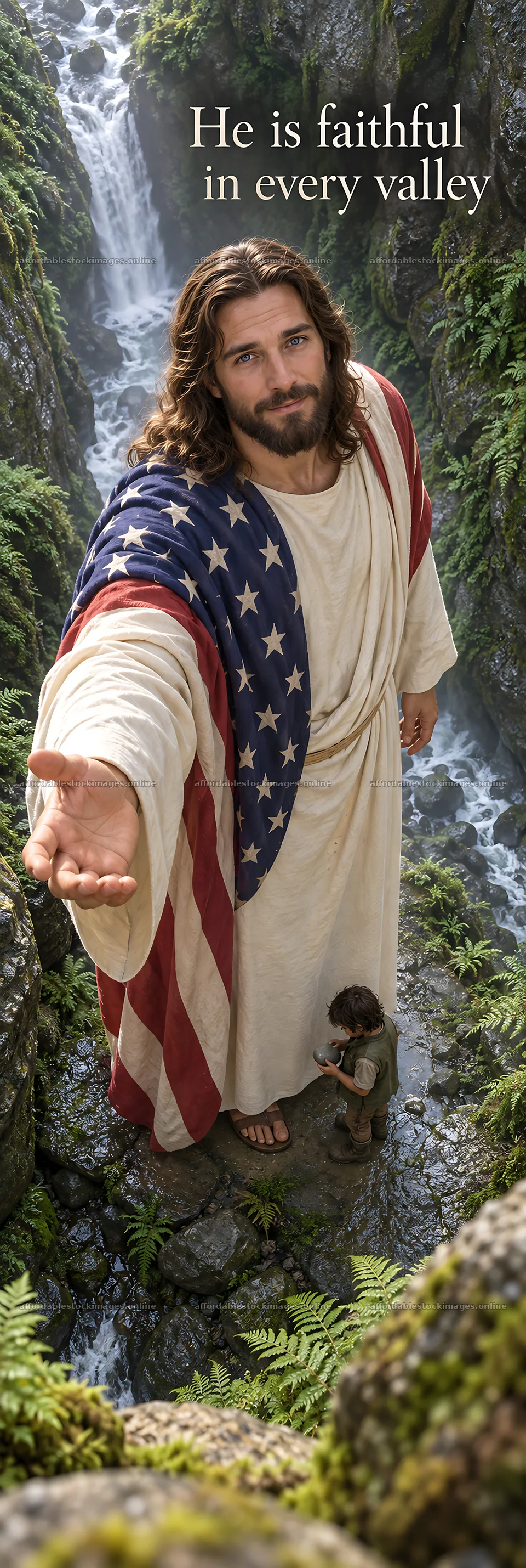 Jesus Christ welcoming with open arms in a natural setting – stock images 4490x13365
