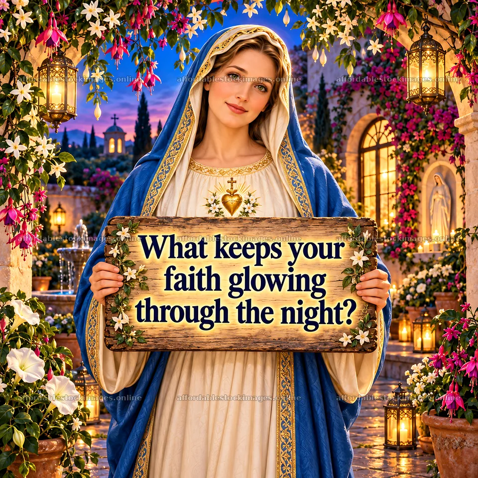 Jesus Christ with a sign asking about faith in the night – stock images 7746x7746