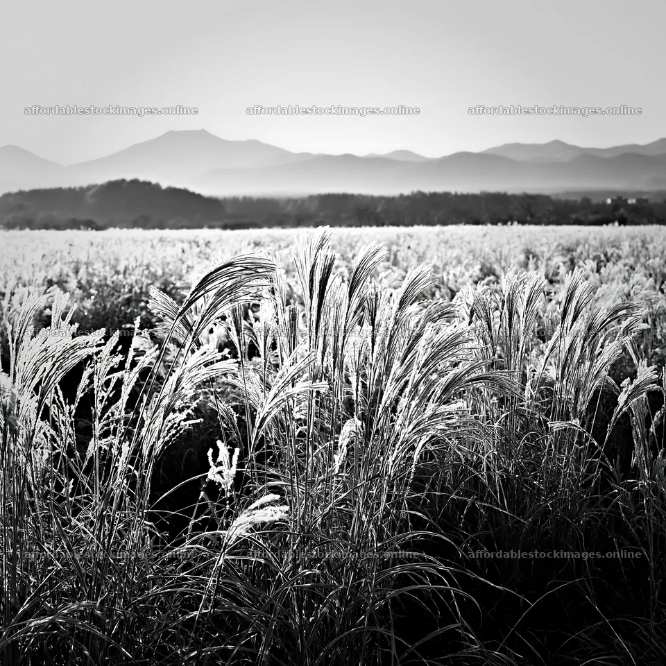 Hokkaido grass meadow seedheads shimmer in sunlight – stock images 7938x7938