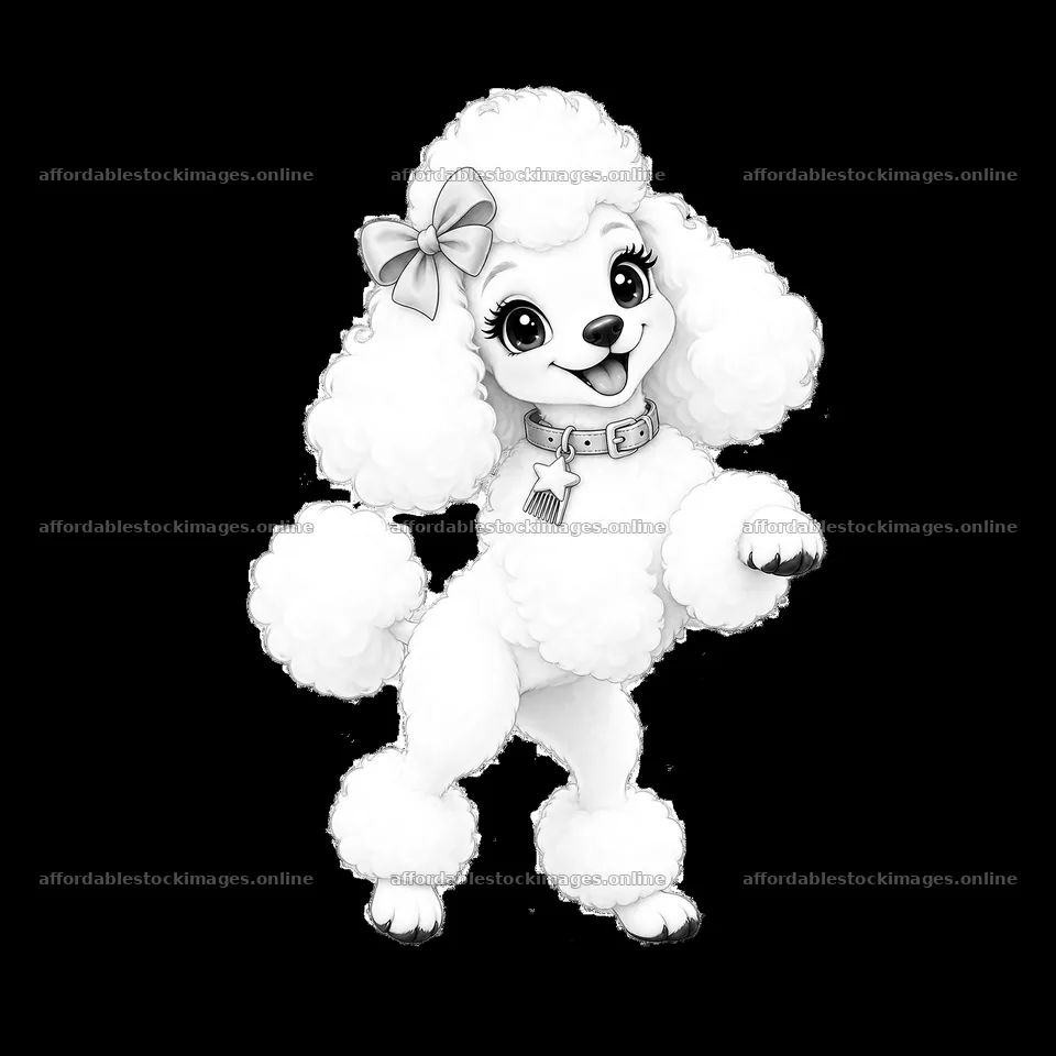Cute poodle dog with bow and collar posing on hind legs – stock images 7746x7746