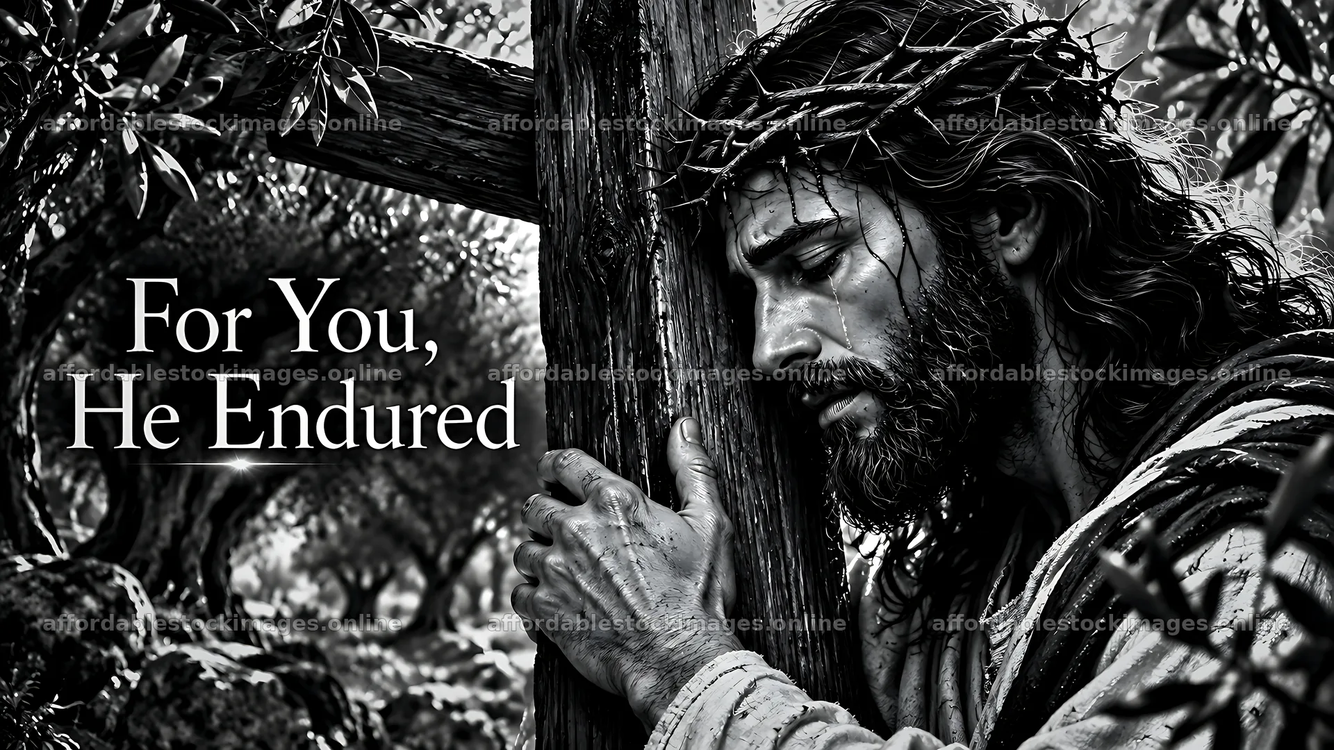 Man holding a wooden cross in a forest setting – stock images 10580x5954
