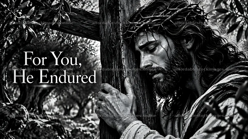 Man holding a wooden cross in a forest setting – stock images 10580x5954
