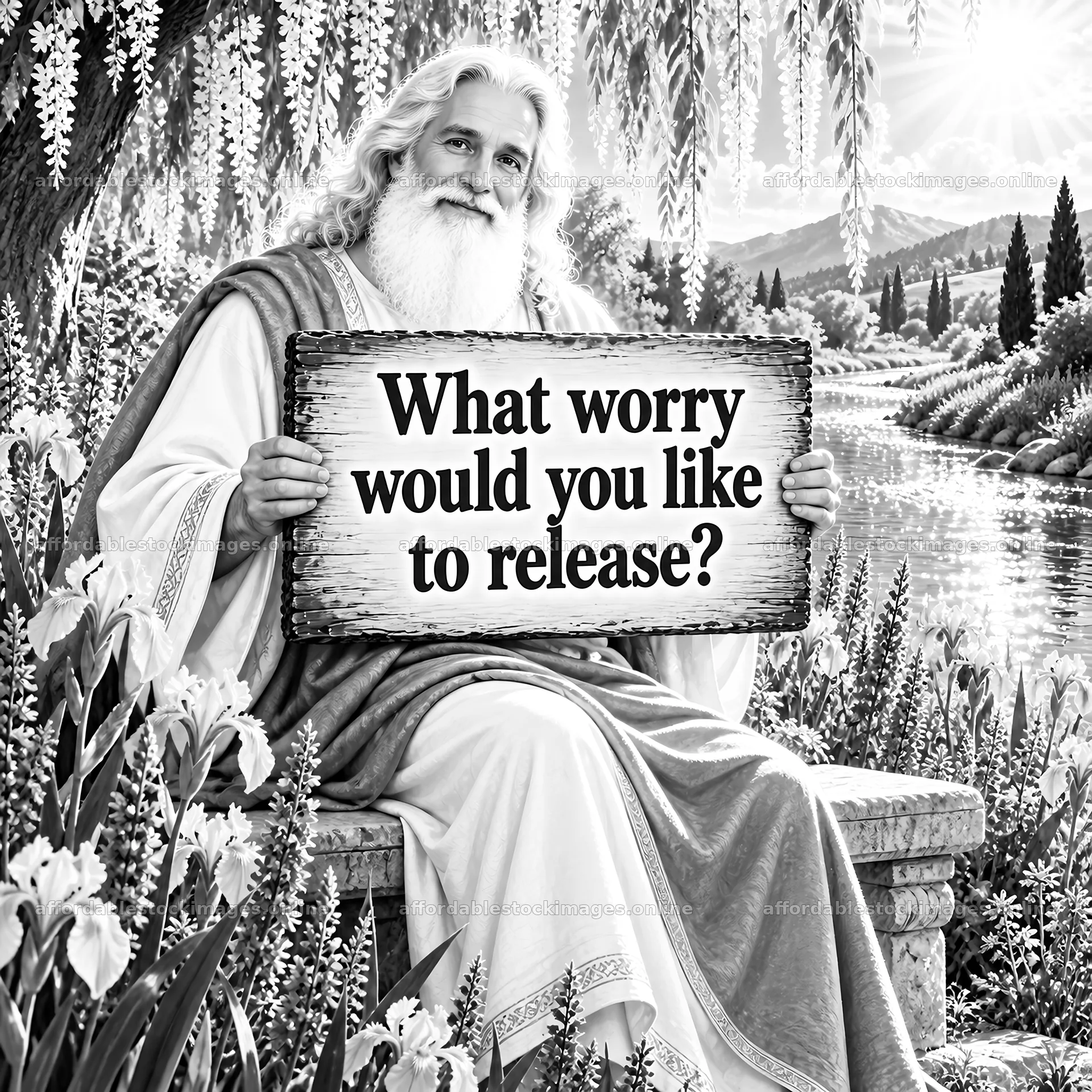 Jesus Christ sharing a message of comfort in a tranquil setting – stock images 7746x7746