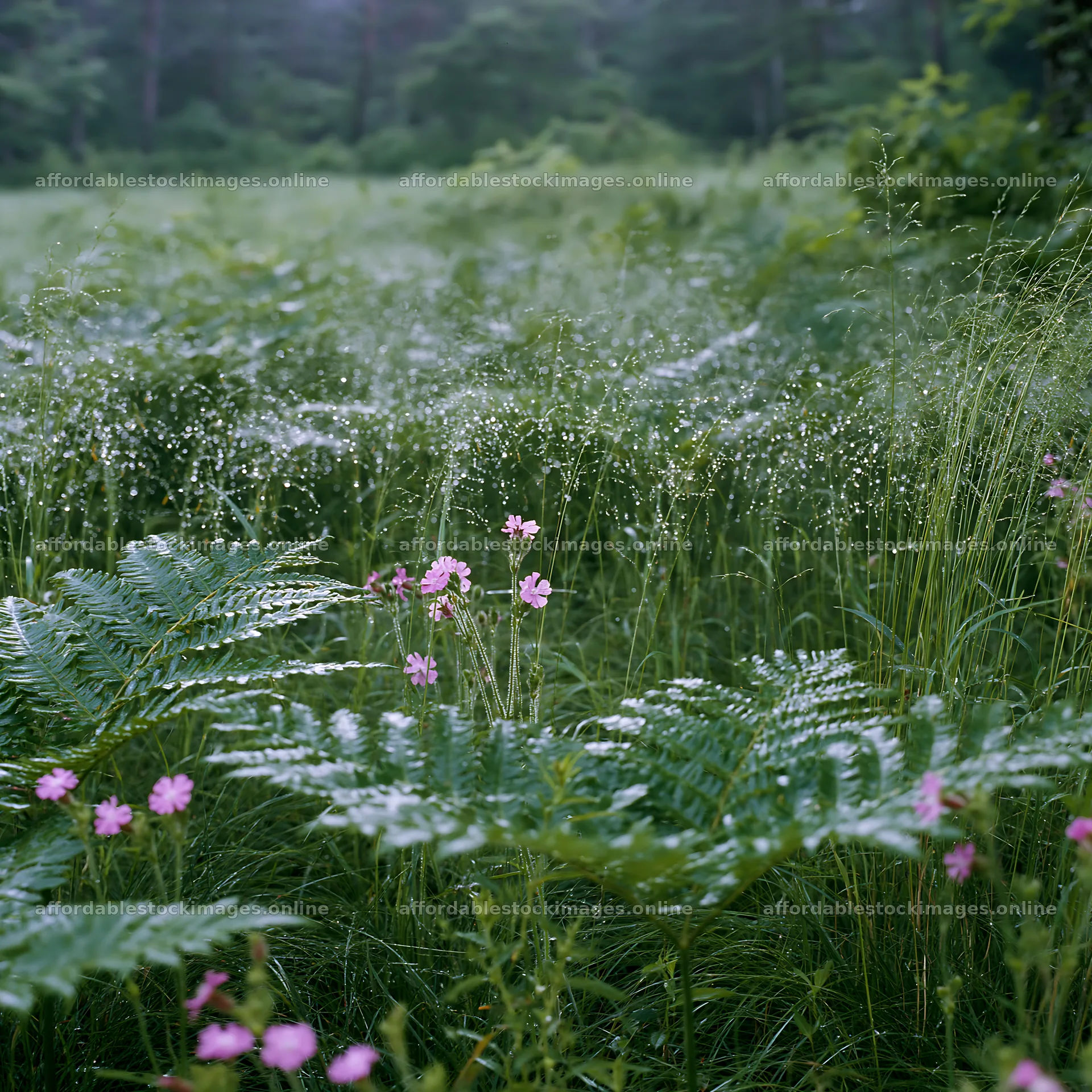 Nara summer meadow with fern foreground and wildflowers – stock images 7938x7938