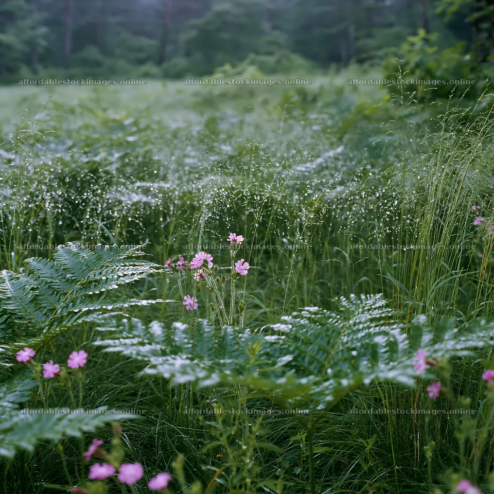Nara summer meadow with fern foreground and wildflowers – stock images 7938x7938