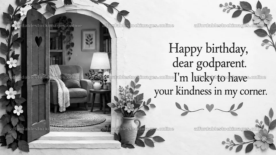 Monochrome Birthday Greeting for a Godparent – stock images 10324x5812