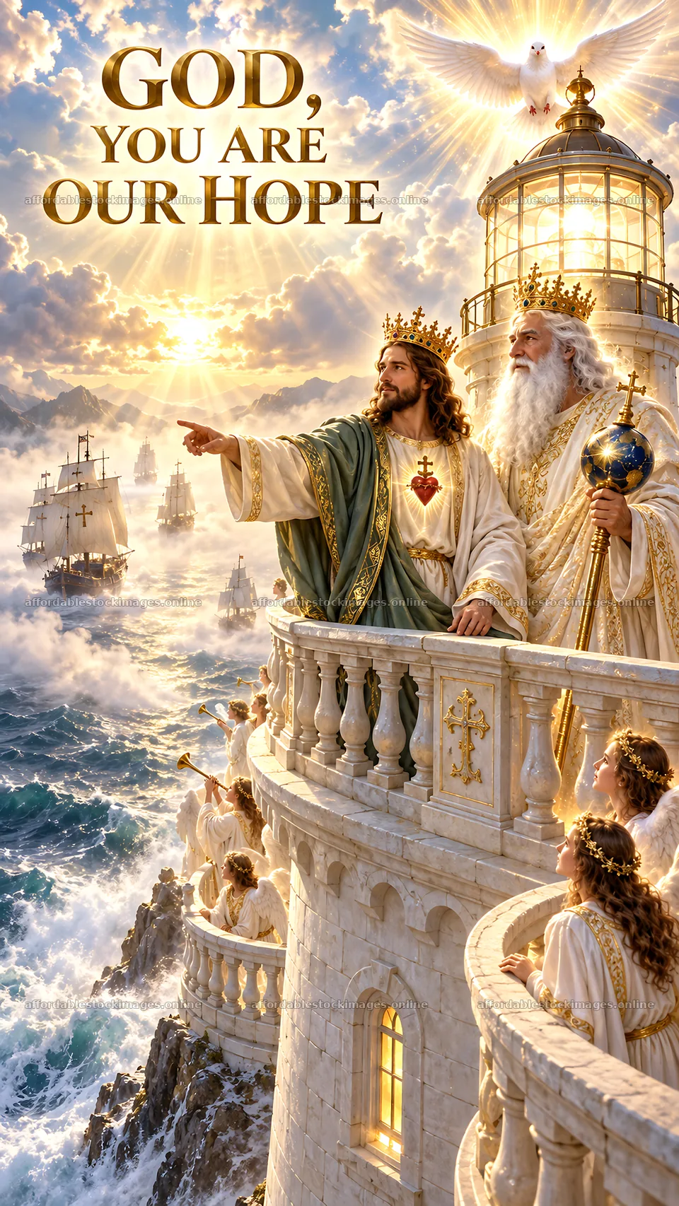 Jesus Christ guiding with hope at the lighthouse – stock images 5811x10326