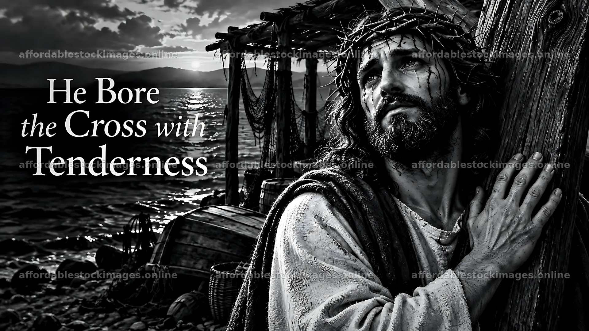 He bore the cross with tenderness – stock images 10580x5954