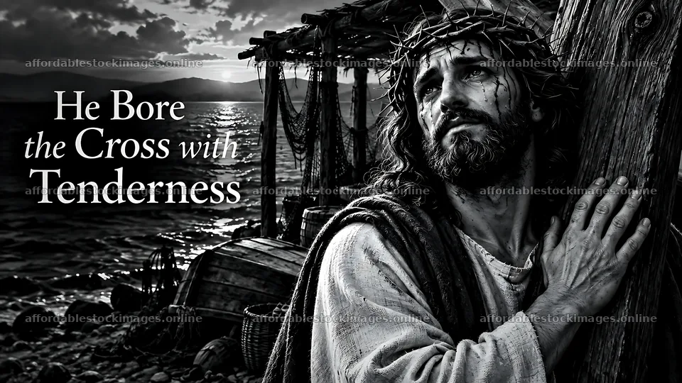 He bore the cross with tenderness – stock images 10580x5954