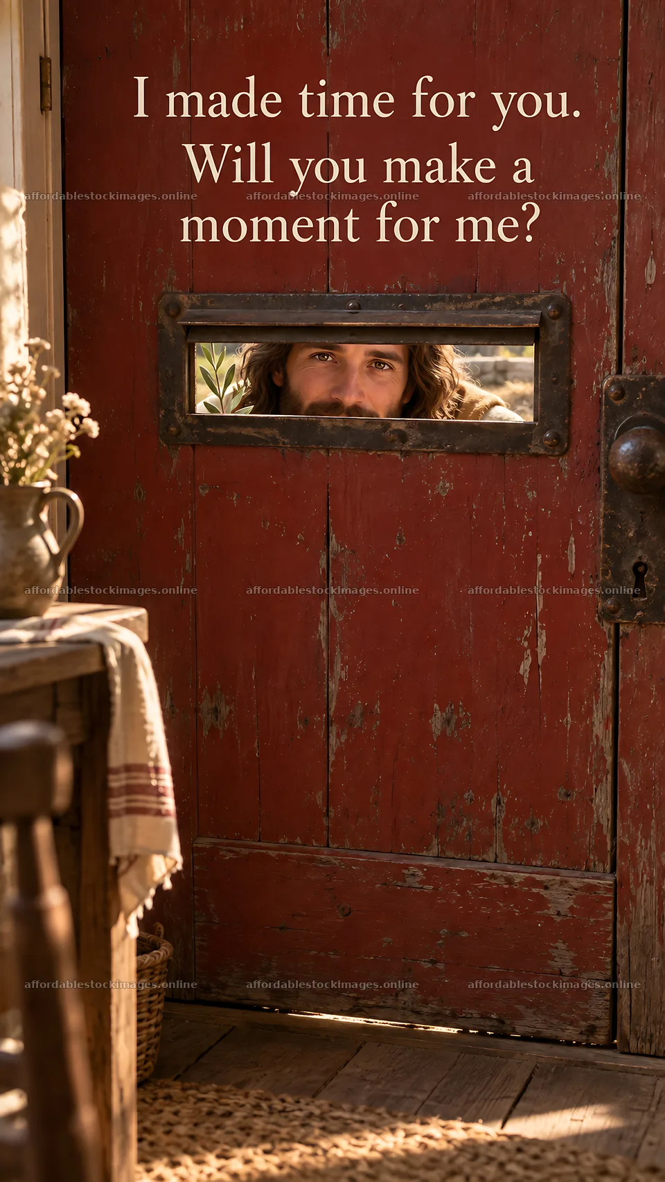 Jesus Christ at the door inviting for a moment of connection – stock images 5811x10326