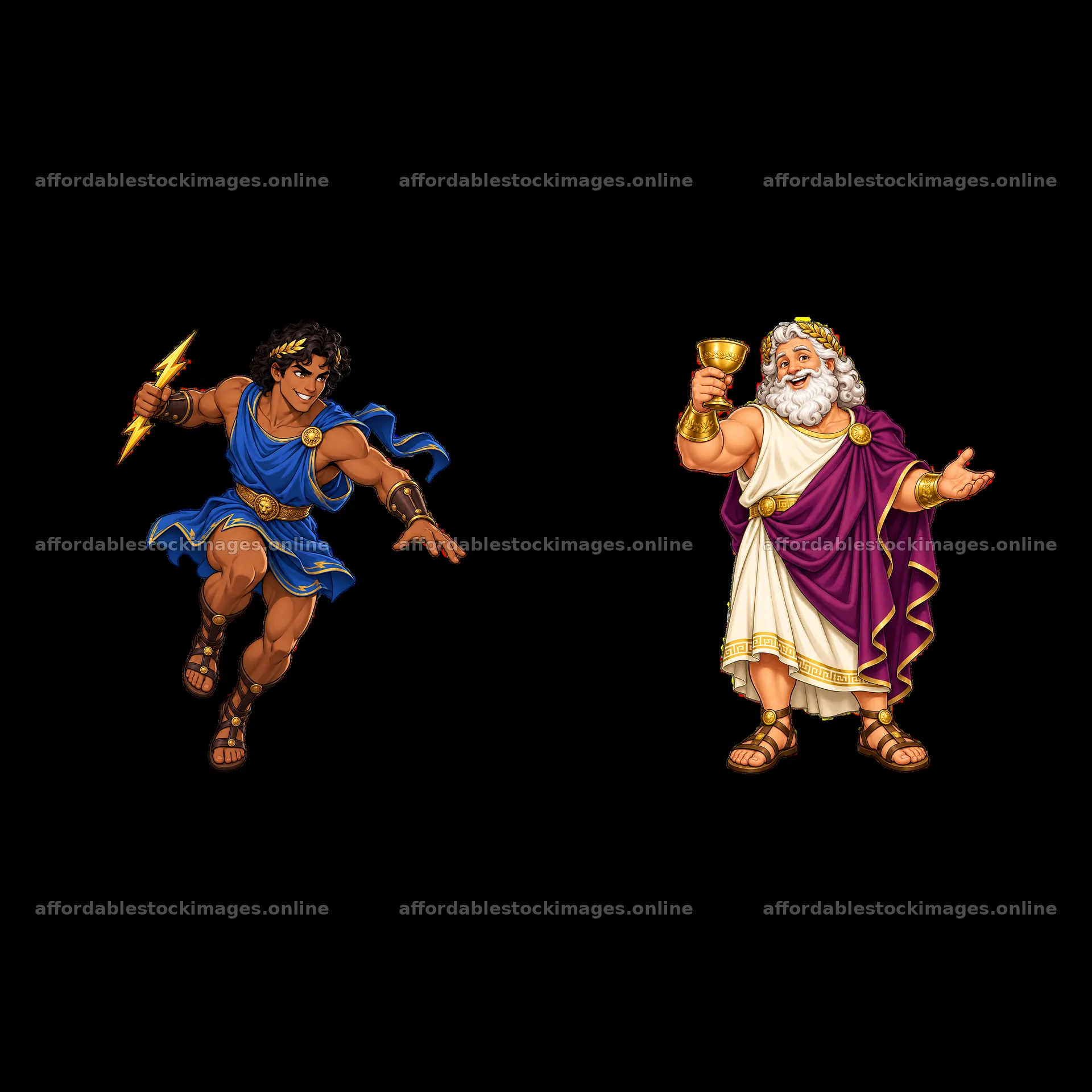 Zeus and his son Hermes in action with lightning and a chalice – stock images 7746x7746