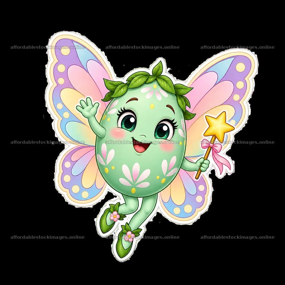 Mint Green Winged Cartoon Figure Sticker – stock images 7746x7746