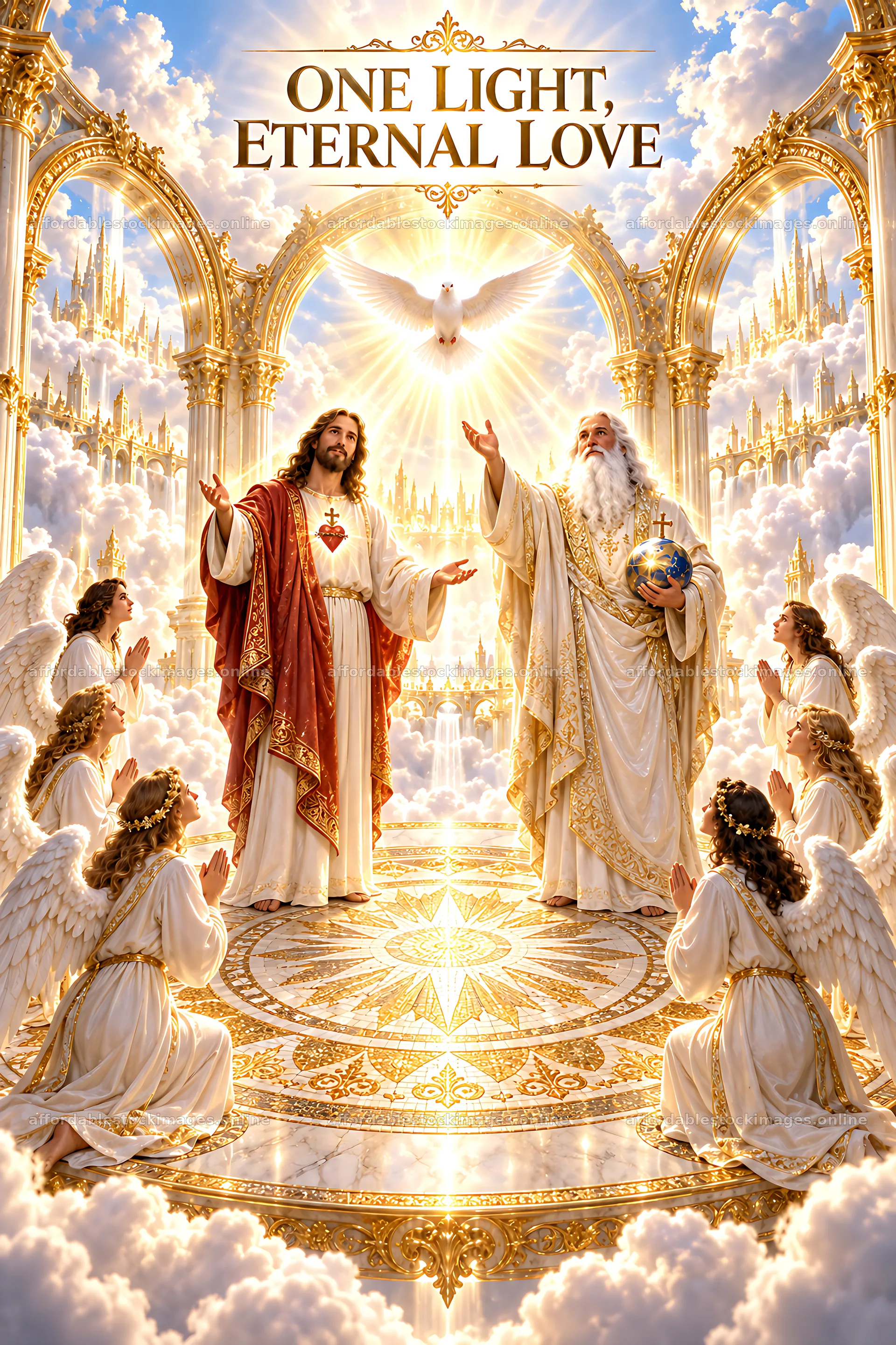 One light eternal love with angels and divine figures – stock images 6480x9722