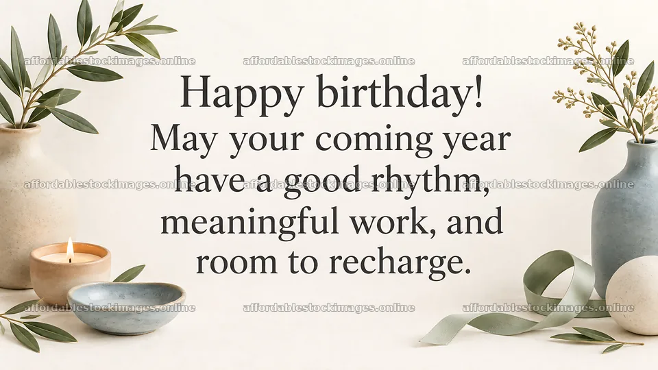 Botanical Birthday Card with Thoughtful Wishes – stock images 10324x5812