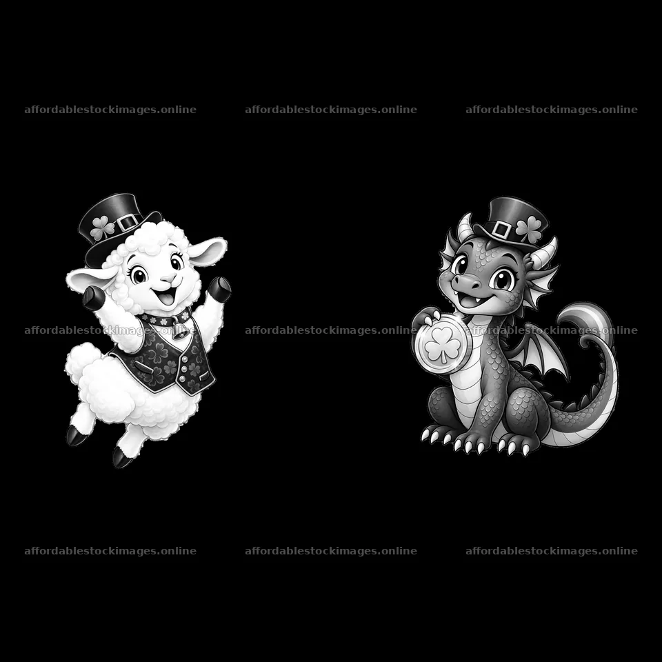 Cartoon sheep and dragon celebrating St. Patrick's Day – stock images 7746x7746