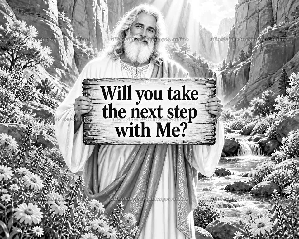 Jesus Christ inviting to take the next step in faith – stock images 8659x6930