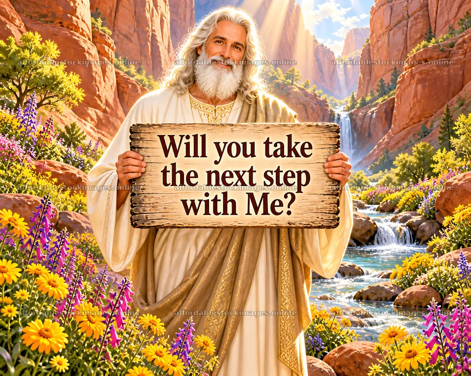 Jesus Christ inviting to take the next step with Me – stock images 8659x6930
