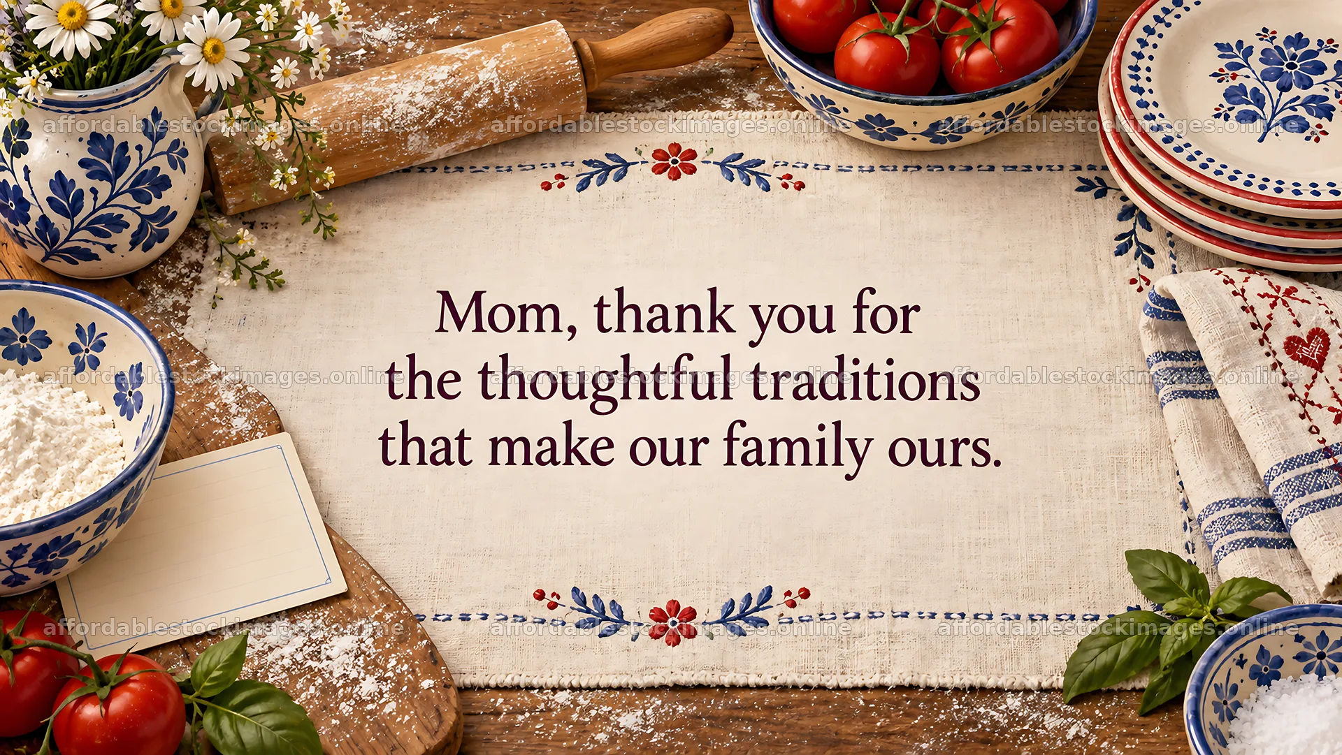 Mother's Day family tradition greeting on rustic table – stock images 10324x5812
