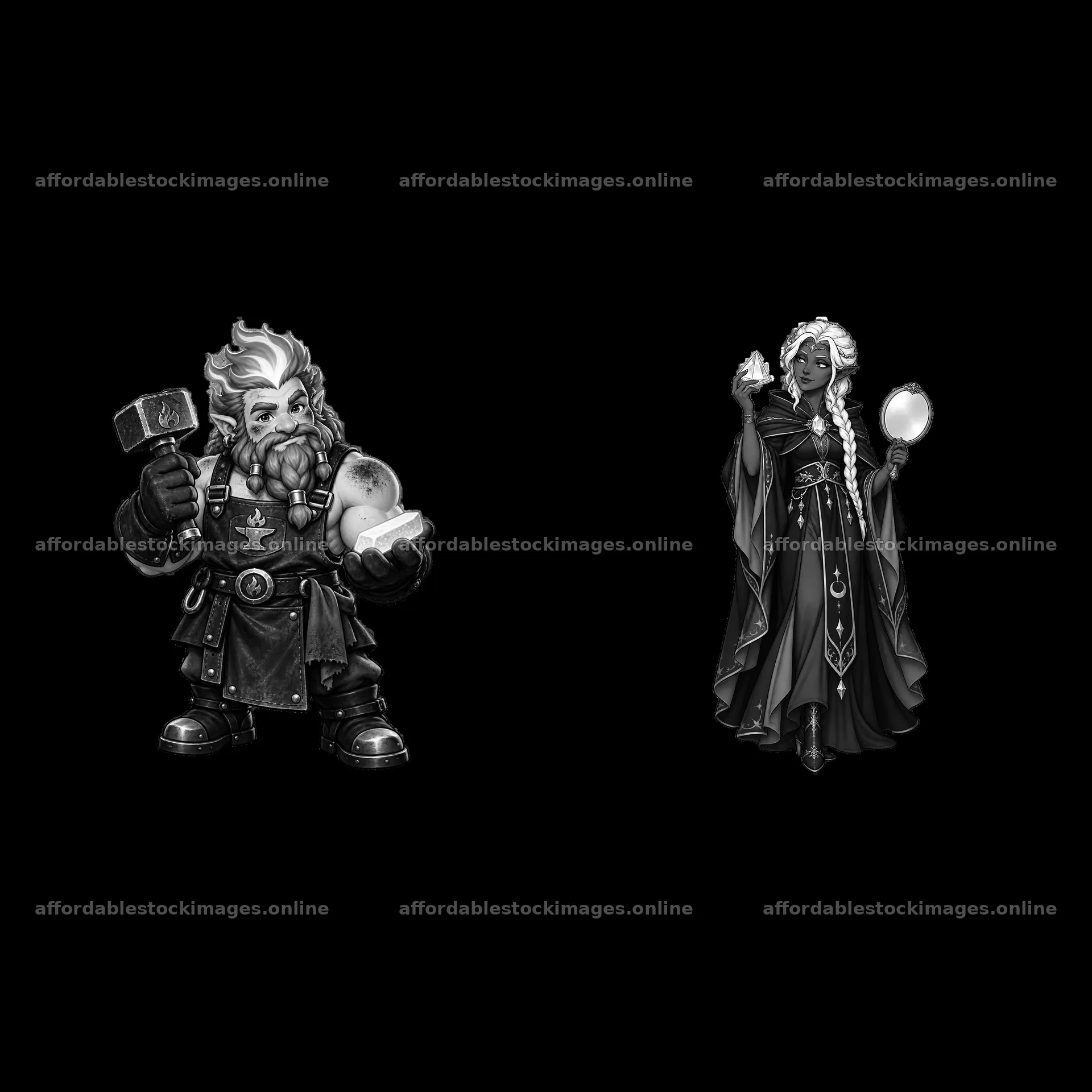 Pagan gods holding objects with detailed costumes in a cartoon – stock images 7746x7746
